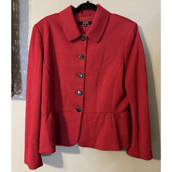 Alex Marie Suit Jacket Blazer 16 Cardinal Red Ruffled Black Button Stretch - Picture 9 of 10